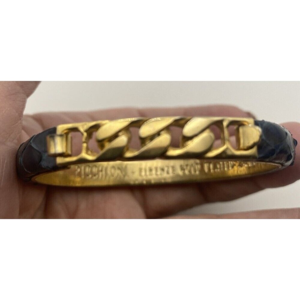 Picchioni Firenze Bracelet Gold Plated 24kt 6 .5” 8 mm Dark Blue Snake Leather - Picture 1 of 6